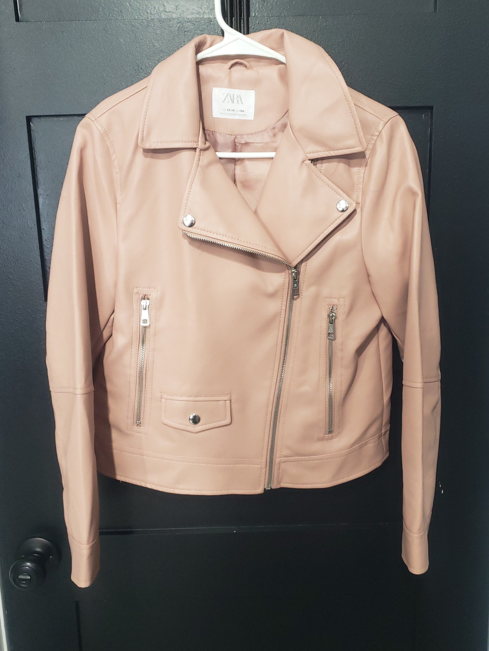 Zara PINK Faux Leather Motorcycle Jacket